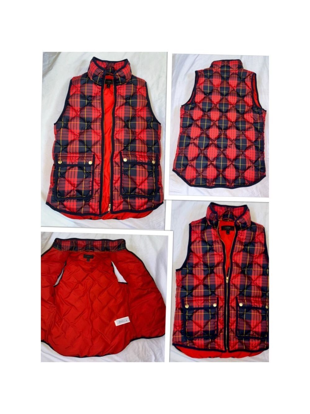 J.Crew Buffalo Plaid Excursion Preppy Puffy Vest Signature Tartan Red/Navy XS - Picture 3 of 8